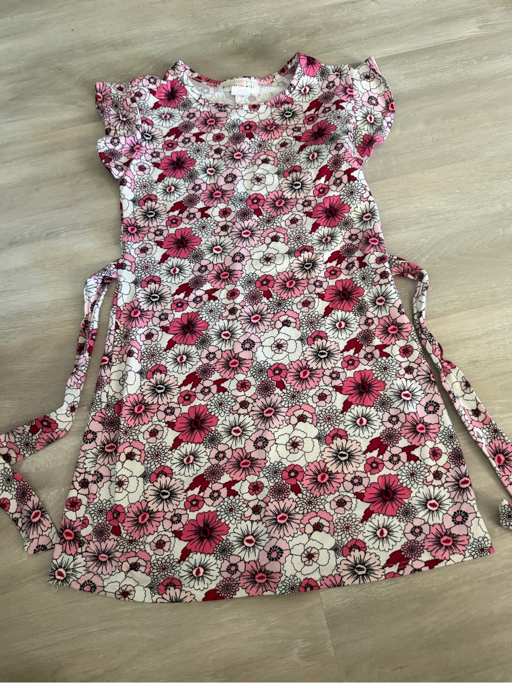 Girls' Pink Floral Tie-Waist Dress